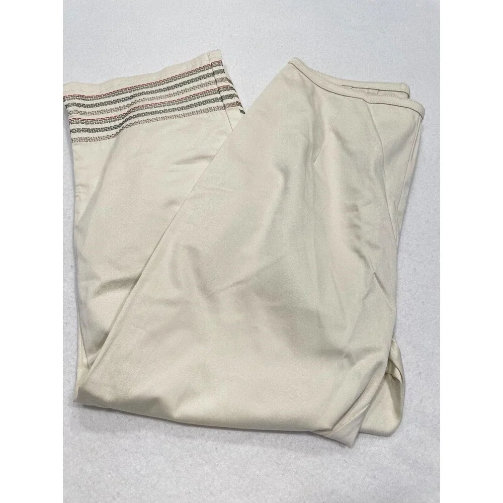 St John's Bay Size 10 Women Embroidered Capri Pants High Rise Side Zip Beige NWT
